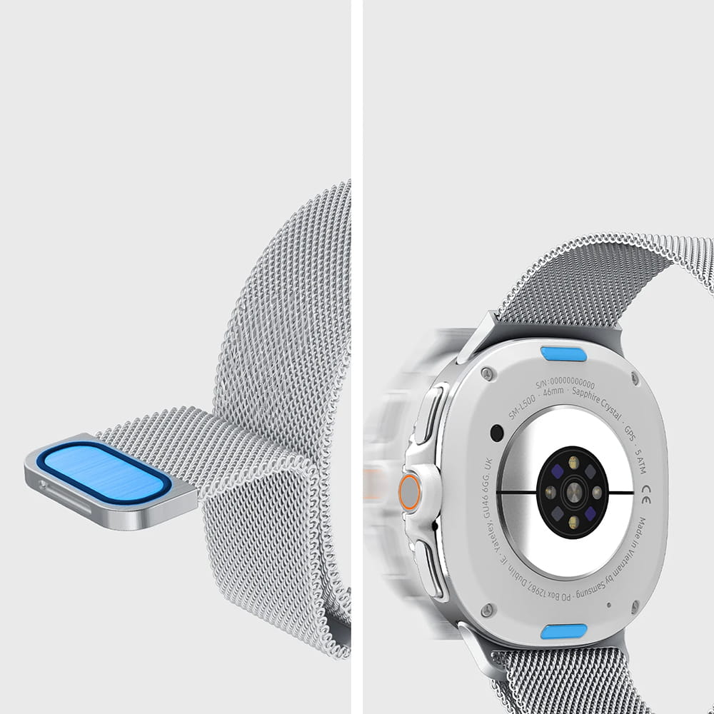 Spigen Metal Fit band voor Samsung Galaxy Watch9 / Watch8 / Watch8 Classic Series, Zilver AMP10121