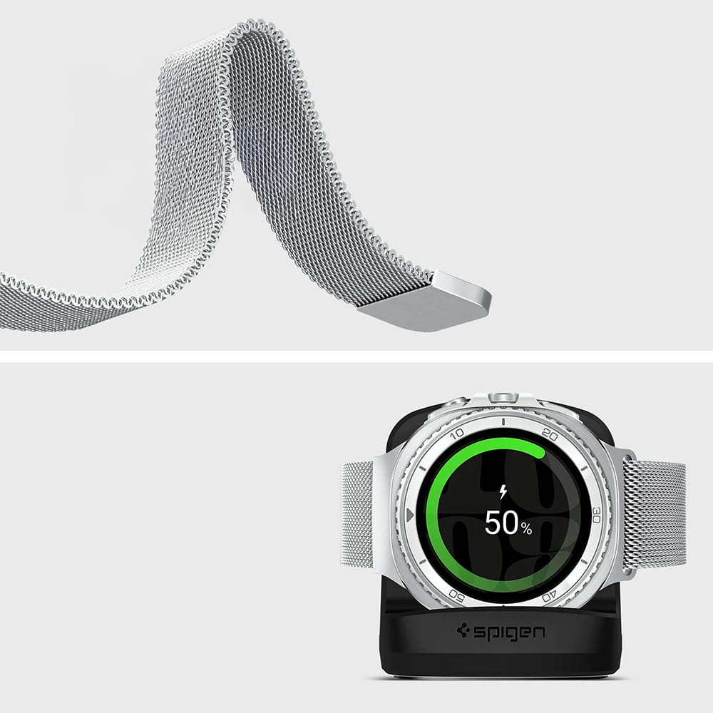 Spigen Metal Fit band voor Samsung Galaxy Watch9 / Watch8 / Watch8 Classic Series, Zilver AMP10121