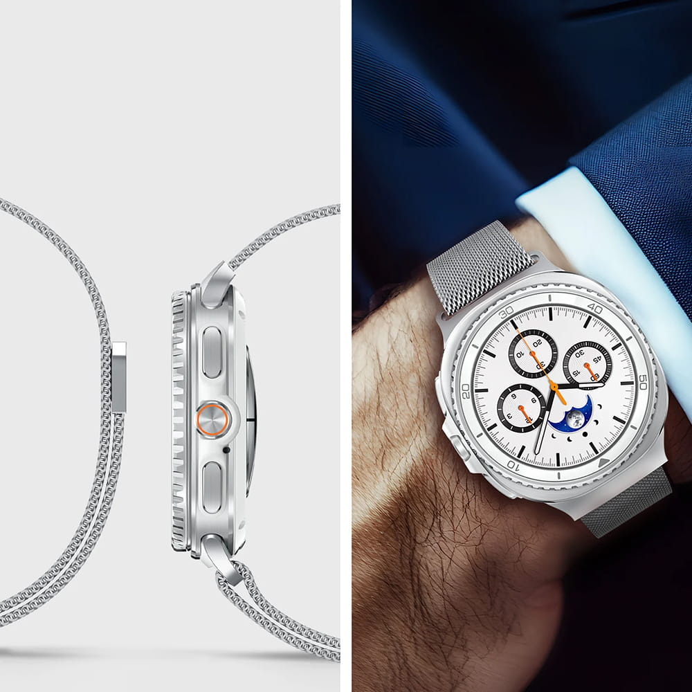 Spigen Metal Fit band voor Samsung Galaxy Watch9 / Watch8 / Watch8 Classic Series, Zilver AMP10121