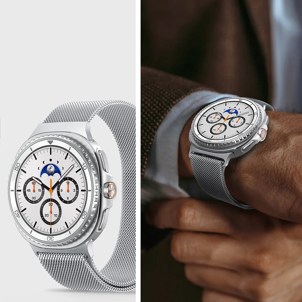 Spigen Metal Fit band voor Samsung Galaxy Watch9 / Watch8 / Watch8 Classic Series, Zilver AMP10121