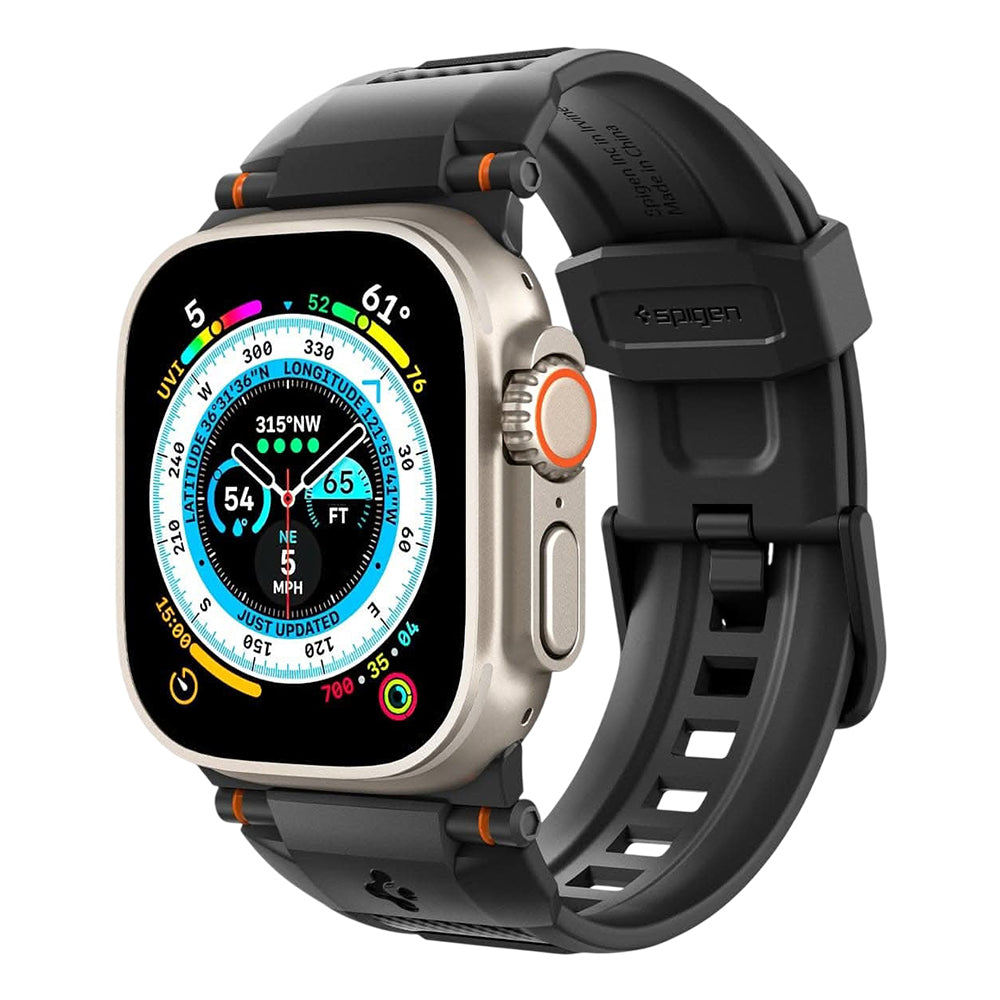 Bracelet Spigen Rugged pour Apple Watch 49mm / 46mm / 45mm / 44mm / 42mm Series, Noir AMP07105