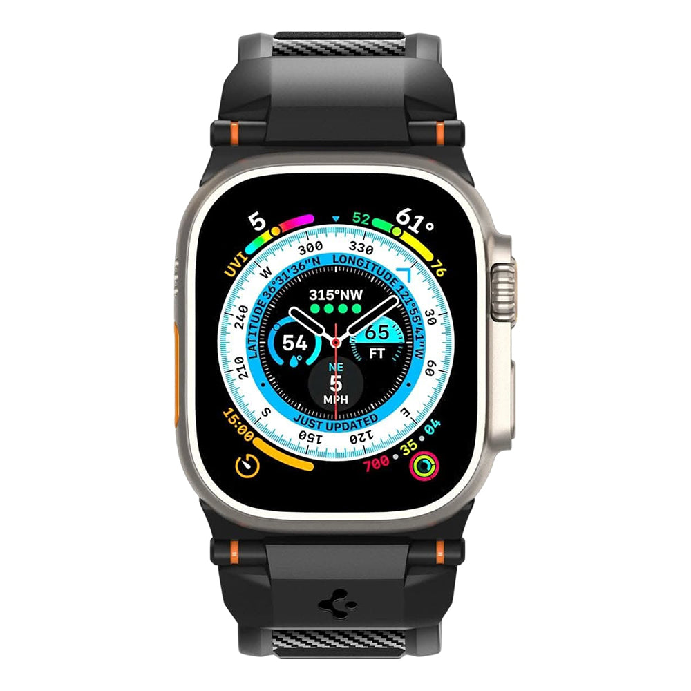 Bracelet Spigen Rugged pour Apple Watch 49mm / 46mm / 45mm / 44mm / 42mm Series, Noir AMP07105