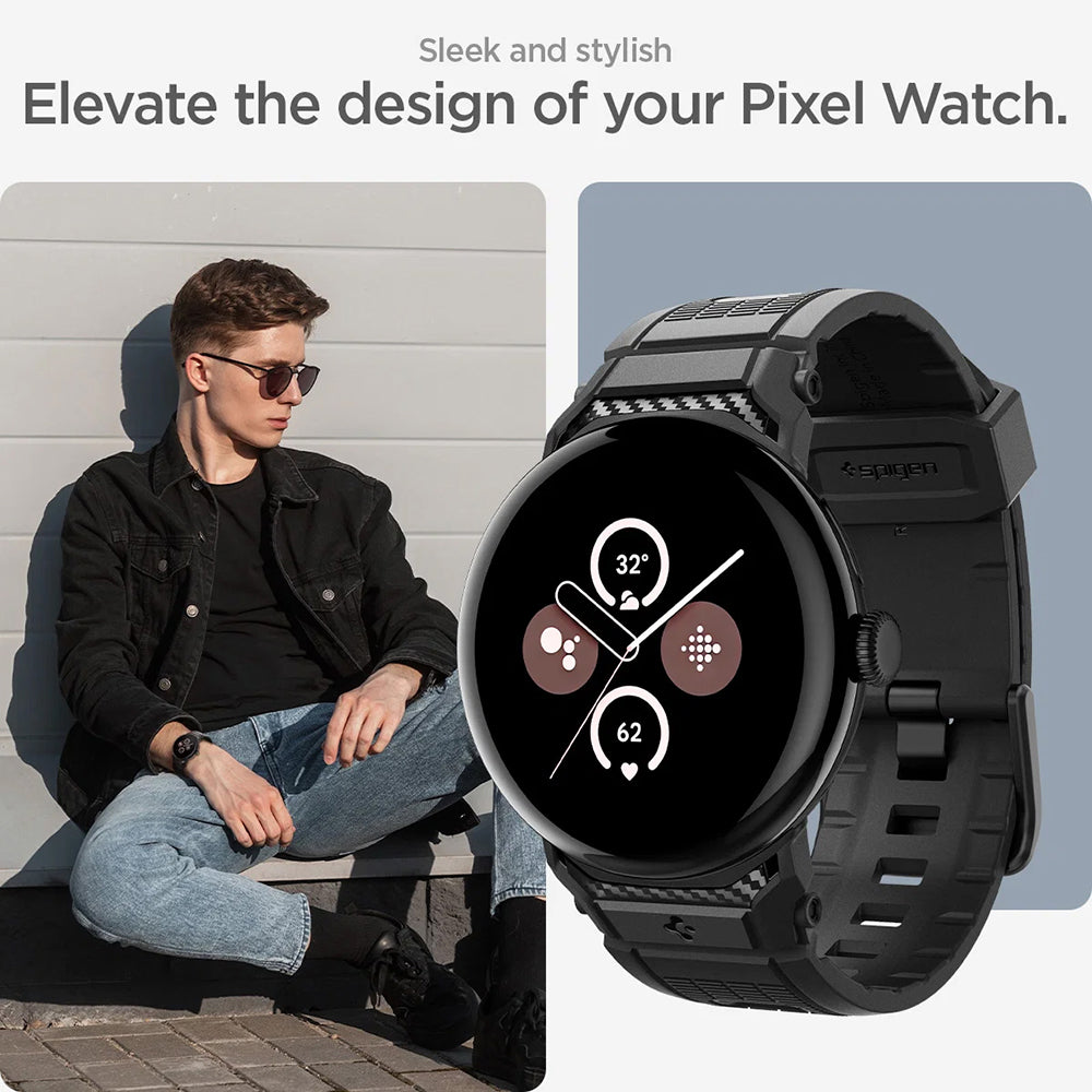 Spigen Rugged Armband für Google Pixel Watch 41mm Serie, Schwarz AMP07556