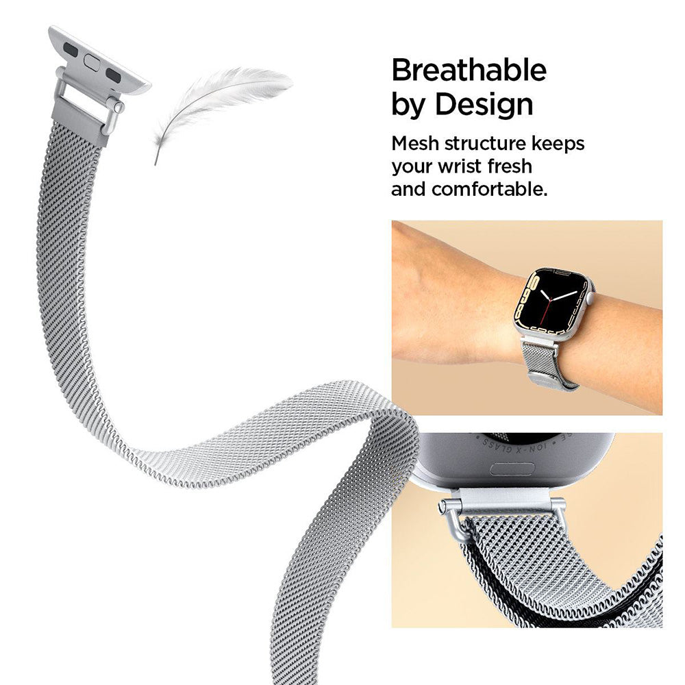 Spigen WBM4 Armband für Apple Watch 42mm / 41mm / 40mm Series, Silber AMP10498