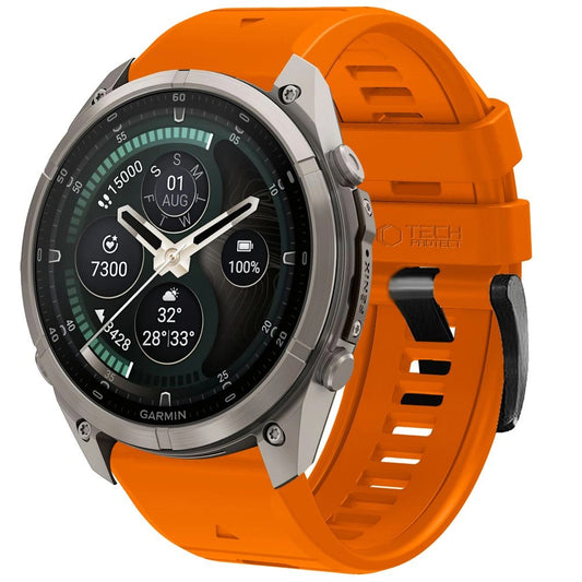 Bracelet en silicone Techsuit pour Garmin Fenix 5 / 6 / 6 Pro / 7 / 8 / 8 Pro / E / 9 / 9 Pro, orange
