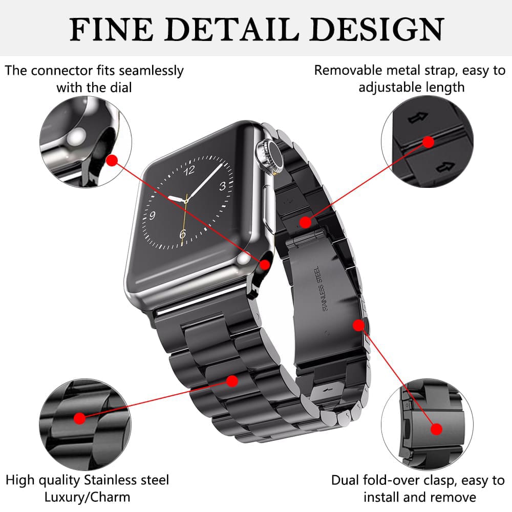 Bracelet Techsuit W036 pour Apple Watch 42mm / 41mm / 40mm / 38mm Series, Noir