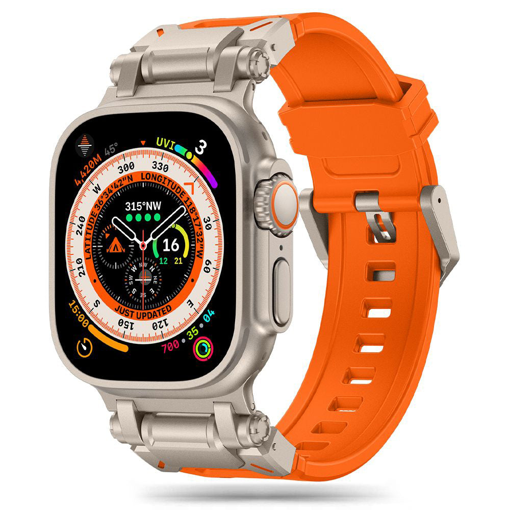 Techsuit W064 band voor Apple Watch 49mm / 46mm / 45mm / 44mm / 42mm Series, Zilver Oranje