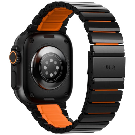 Bracelet UNIQ Strova Flex pour Apple Watch 49mm / 46mm / 45mm / 44mm / 42mm Series, Noir Orange