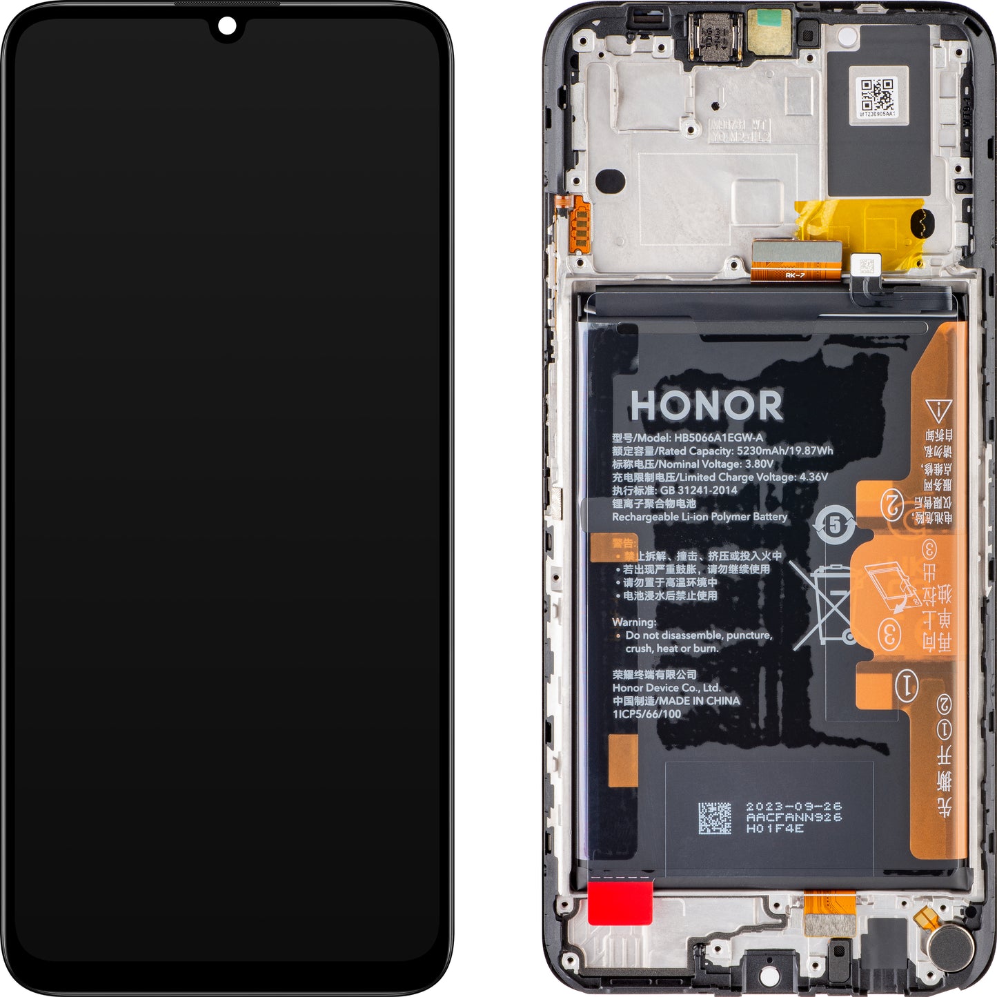 Beeldscherm met aanraakscherm Honor X7a, met frame en batterij, zwart (Midnight Black), Service Pack 0235AENA 0235AENA 