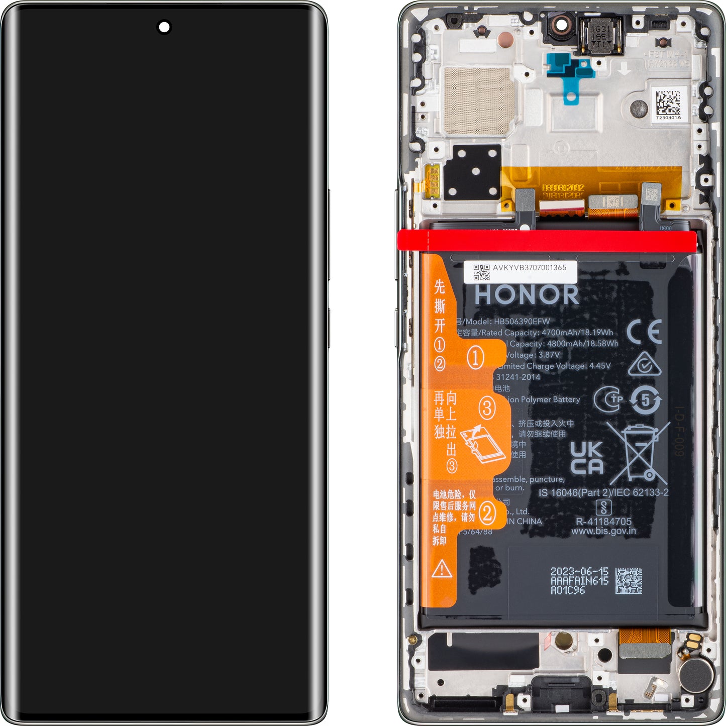Display met Touchscreen Honor 70, met Frame en Batterij, Zwart (Midnight Black), Swap 0235ACMF