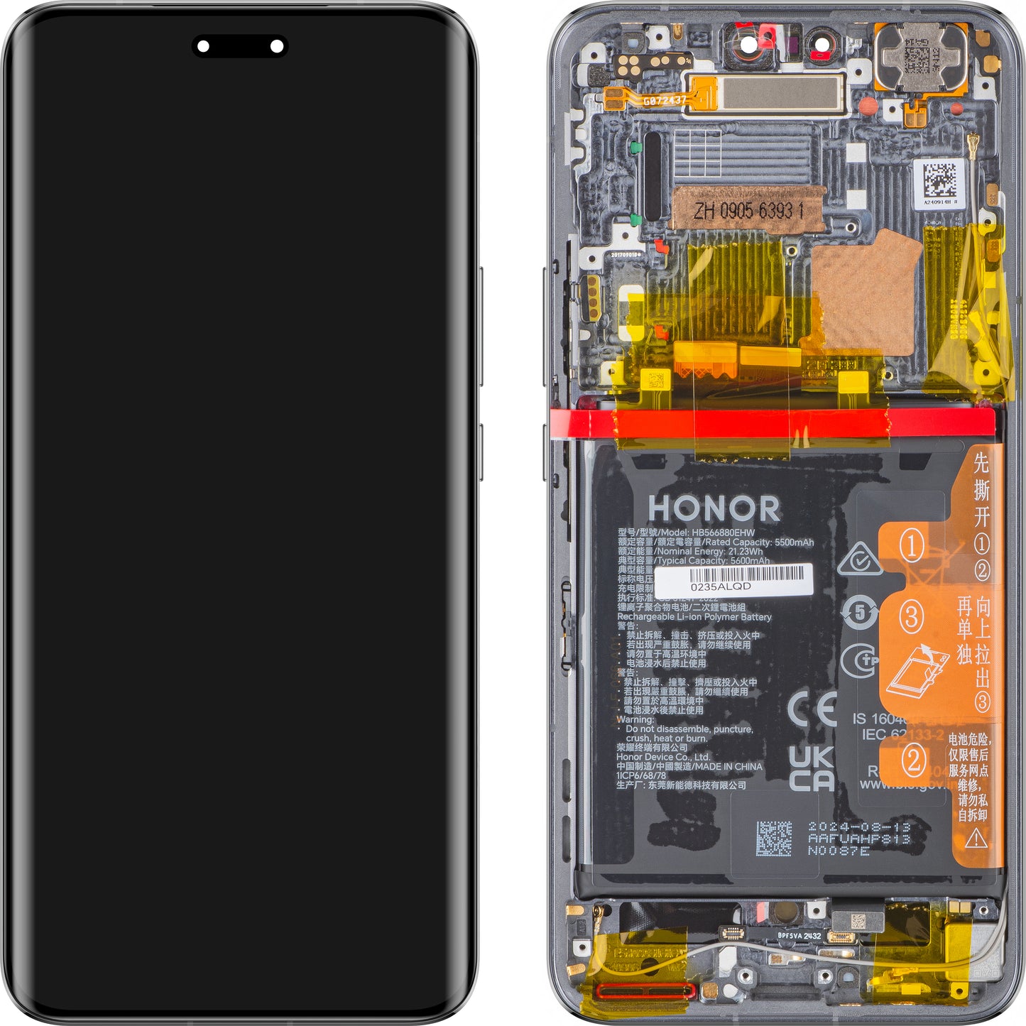 Touchscreen scherm Honor Magic6 Pro, met frame en batterij, zwart, Service Pack 0235ALQD 