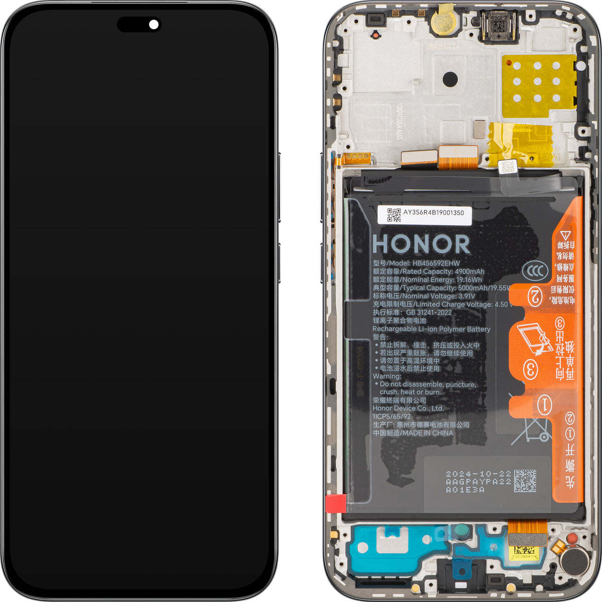 Écran tactile Honor X8c avec cadre et batterie, Noir (Midnight Black), Service Pack 0235AMXP