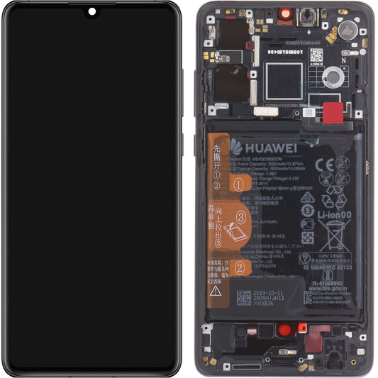 Touchscreen scherm Huawei P30, met frame en batterij, zwart, Service Pack 02354HLT