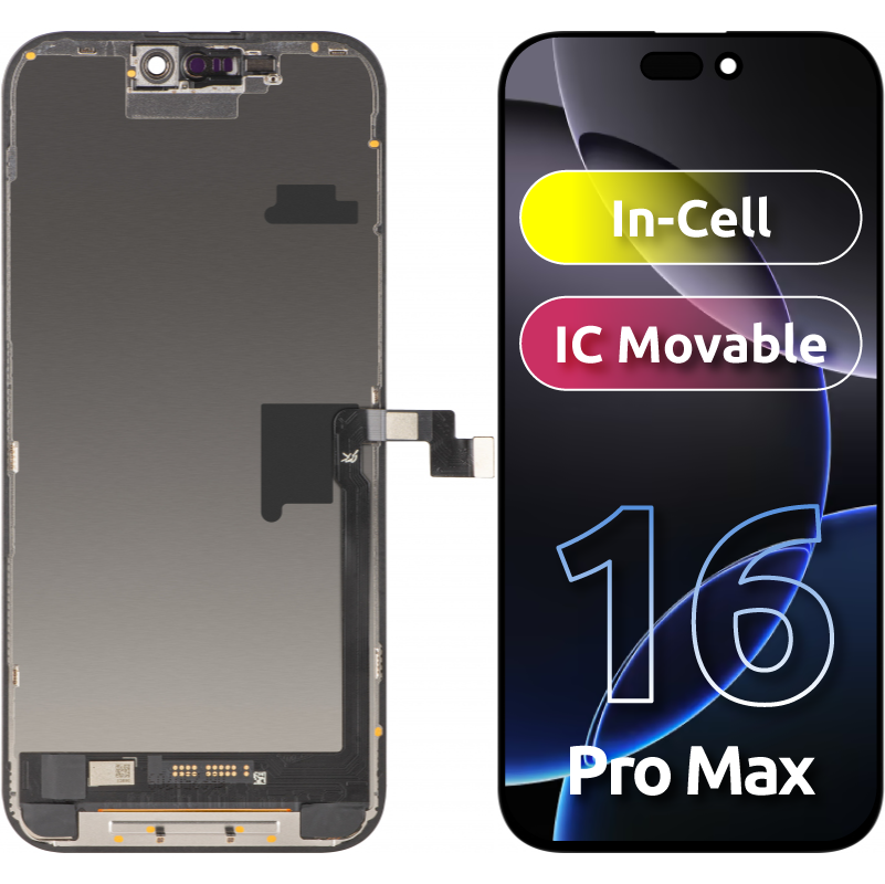 Display mit Touchscreen JK für Apple iPhone 16 Pro Max, mit Rahmen, LCD In-Cell IC Movable Version, Schwarz