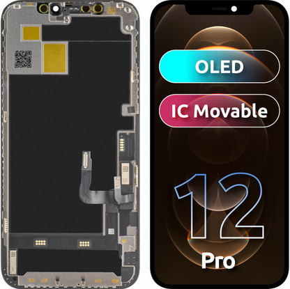 JK Touchscreen Display für Apple iPhone 12 / 12 Pro, mit Rahmen, OLED IC Movable Version, Schwarz