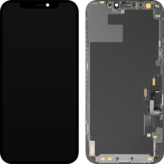 Écran avec écran tactile MP compatible avec Apple iPhone 12 / 12 Pro, avec cadre, Version OLED Diagnostic, Noir