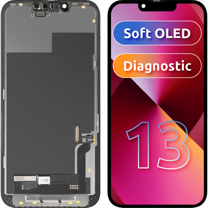 MP Touchscreen Display compatible with Apple iPhone 13, with Frame, OLED FHD Diagnostic Soft Version, Black, Refurbished