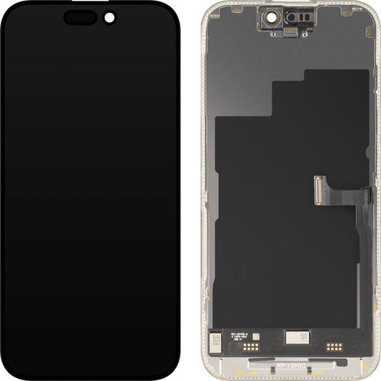 Écran tactile MP compatible avec Apple iPhone 15 Pro, avec cadre, version Premium Soft OLED FHD 120Hz Diagnostic, noir