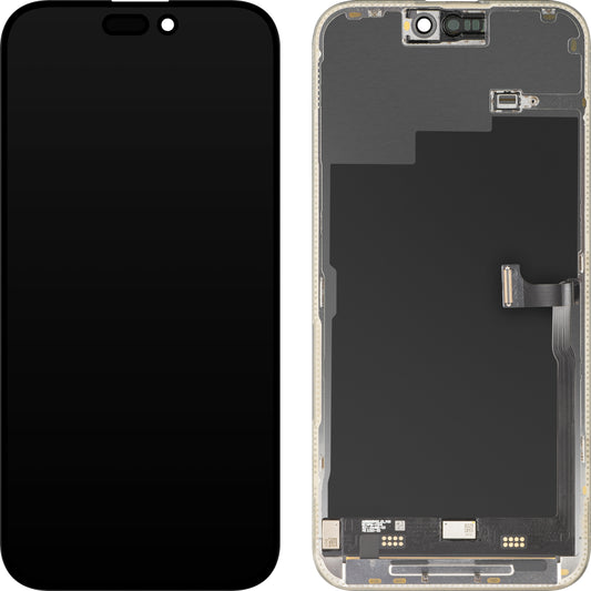 MP Touchscreen Display compatibel met Apple iPhone 15 Pro Max, met Frame, Premium Soft OLED FHD 120Hz versie, Zwart, Herverpakt