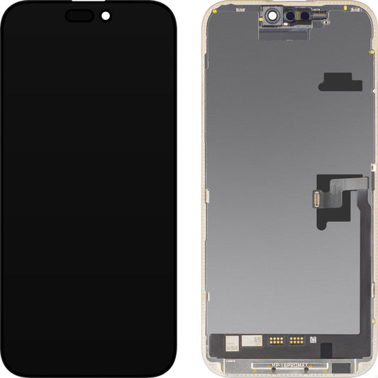 MP Touchscreen-Display kompatibel mit Apple iPhone 16 Pro Max, mit Rahmen, OLED FHD Diagnostic Software-Version, Schwarz