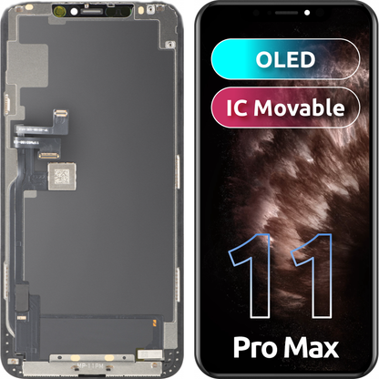 Écran avec écran tactile MP compatible avec Apple iPhone 11 Pro Max, avec cadre, version OLED FHD IC mobile, noir, reconditionné