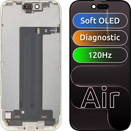 MP Touchscreen Display compatibel met Apple iPhone 17 Air, met Frame, Softversie OLED FHD 120Hz Diagnostic, Zwart