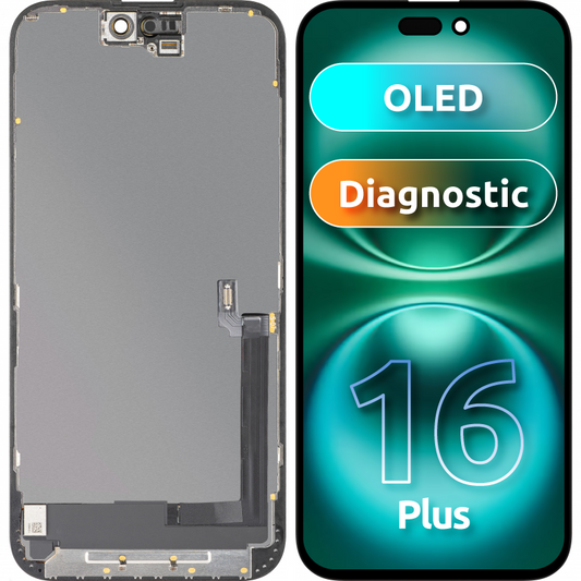 Display met Touchscreen MP compatibel met Apple iPhone 16 Plus, met Frame, OLED FHD Diagnostische Versie, Zwart