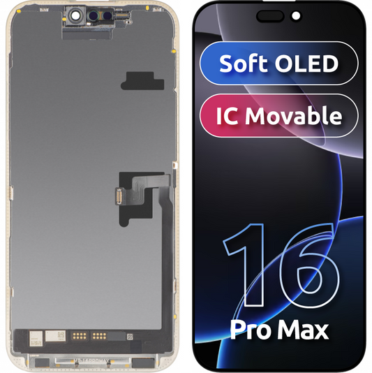 Écran tactile MP compatible avec Apple iPhone 16 Pro Max, avec cadre, version Soft OLED FHD IC Movable, noir