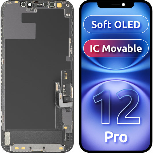 Display met Touchscreen MP compatibel met Apple iPhone 12 / 12 Pro, met Frame, Soft OLED IC Movable FHD Versie, Zwart
