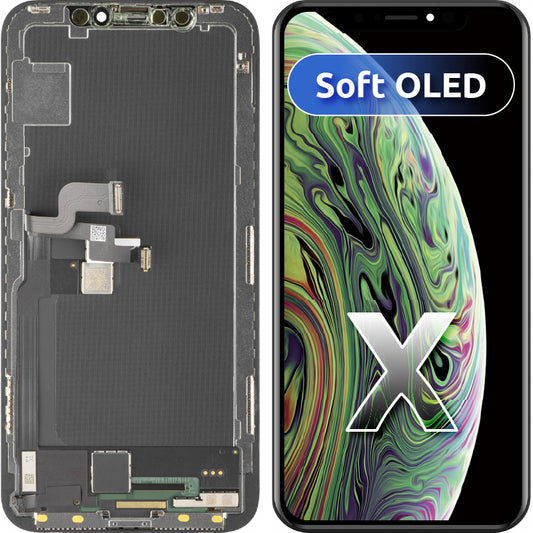 Display met Touchscreen MP compatibel met Apple iPhone X, met Frame, Soft OLED FHD Versie, Zwart