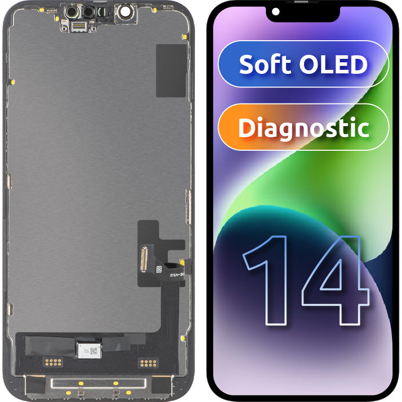 Display met MP Touchscreen compatibel met Apple iPhone 14, met Frame, Soft OLED FHD Diagnostic Versie, Zwart