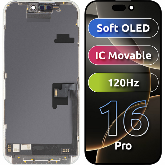 Display met Touchscreen MP compatibel met Apple iPhone 16 Pro, met Frame, Soft OLED FHD 120Hz IC Movable Versie, Zwart
