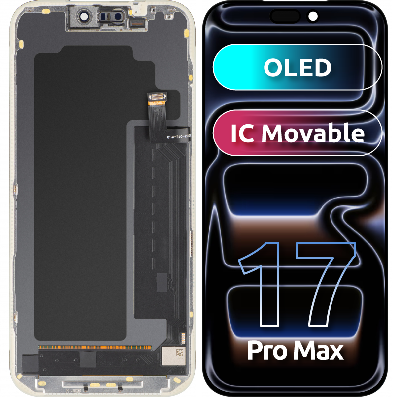 Écran tactile MP compatible avec Apple iPhone 17 Pro Max, avec cadre, version OLED FHD IC Movable, noir