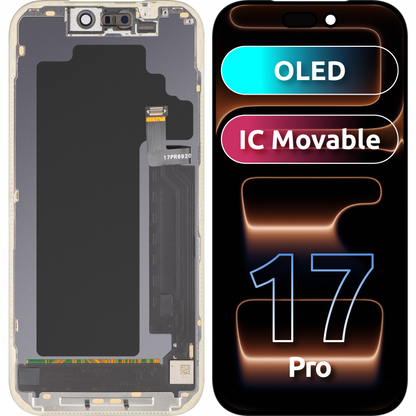 MP Touchscreen Display compatibel met Apple iPhone 17 Pro, met Frame, OLED FHD IC Movable versie, Zwart