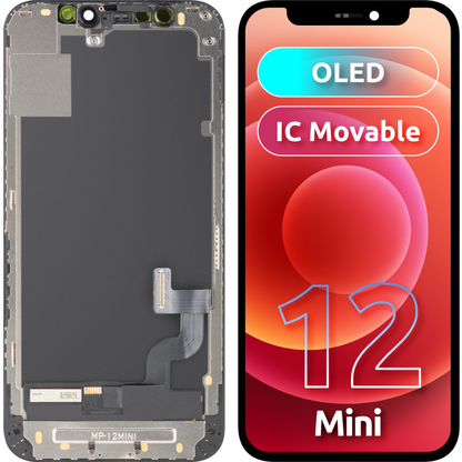 MP Touchscreen Display compatibel met Apple iPhone 12 mini, met Frame, OLED FHD IC Movable versie, Zwart