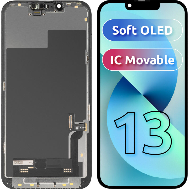 Display met Touchscreen MP compatibel met Apple iPhone 13, met Frame, Soft OLED IC Movable FHD Versie, Zwart