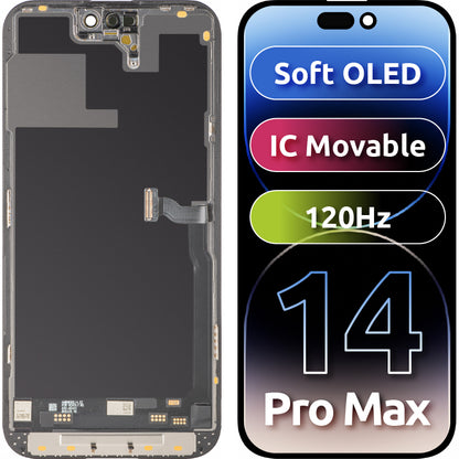 Display met Touchscreen MP compatibel met Apple iPhone 14 Pro Max, met Frame, Soft OLED IC Movable 120Hz FHD Versie, Zwart