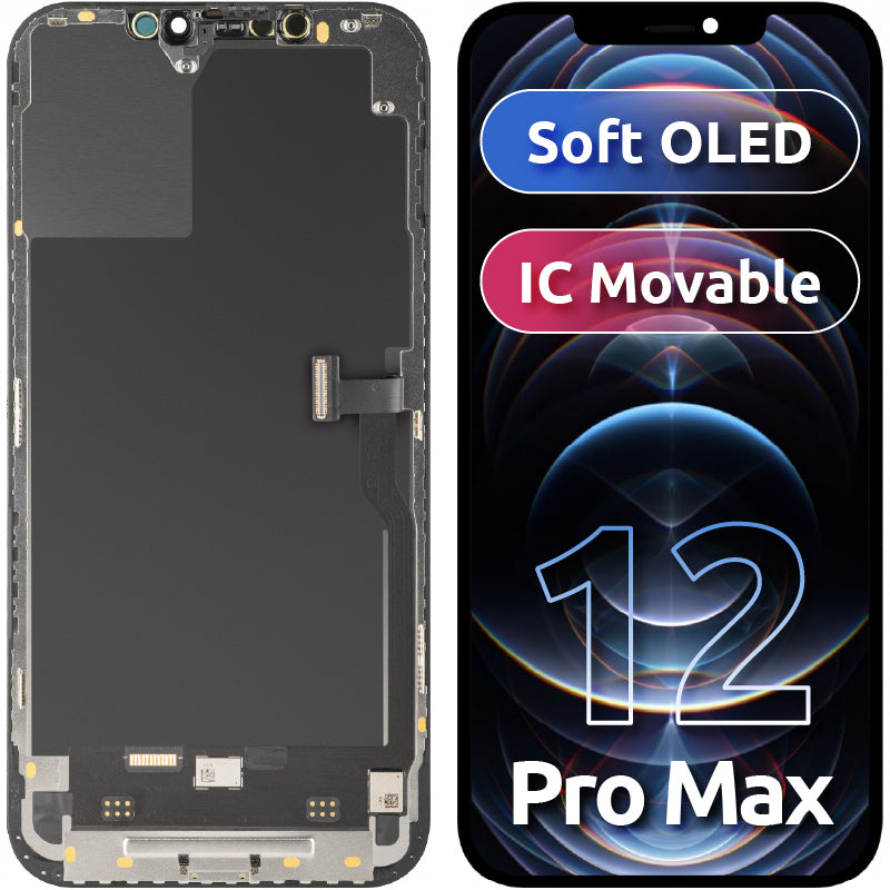 Display met Touchscreen MP compatibel met Apple iPhone 12 Pro Max, met Frame, Soft OLED IC Movable FHD Versie, Zwart