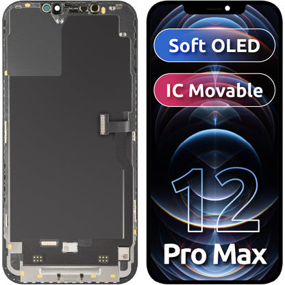 Display met Touchscreen MP compatibel met Apple iPhone 12 Pro Max, met Frame, Soft OLED IC Movable FHD Versie, Zwart