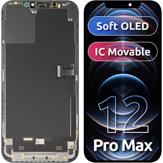 Display met Touchscreen MP compatibel met Apple iPhone 12 Pro Max, met Frame, Soft OLED IC Movable FHD Versie, Zwart
