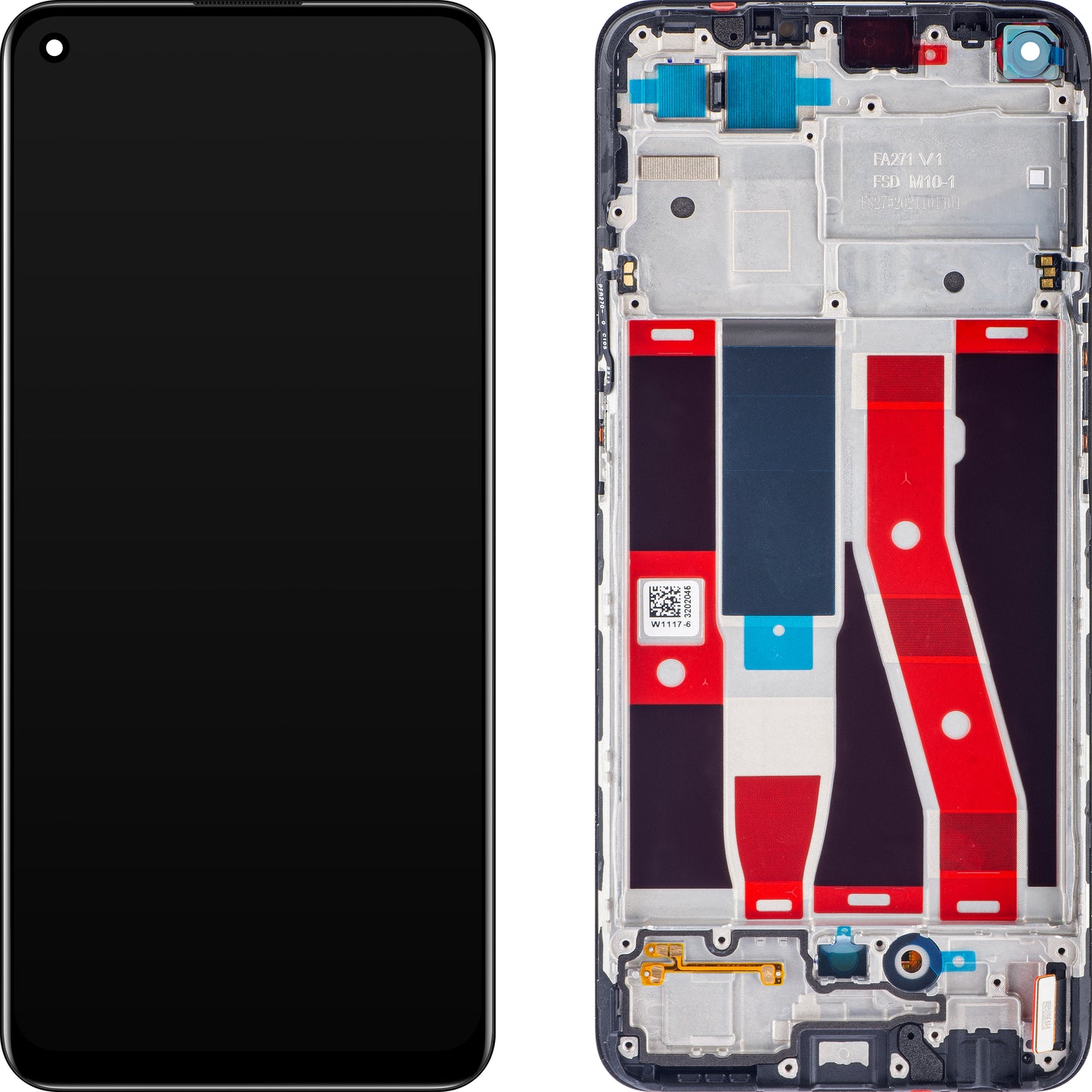 Écran tactile Oppo Reno5 F / A94 / F19 Pro / Reno5 Lite, avec cadre, noir, Service Pack 4906763