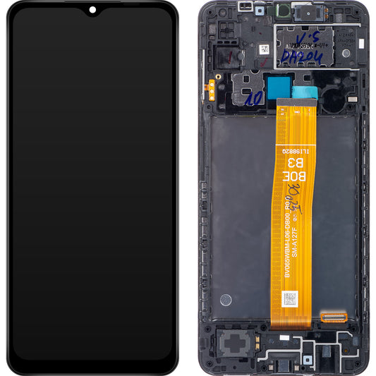 Touchscreen Display Samsung Galaxy A12 Nacho A127, met Frame, Zwart, Herverpakt GH82-26486A