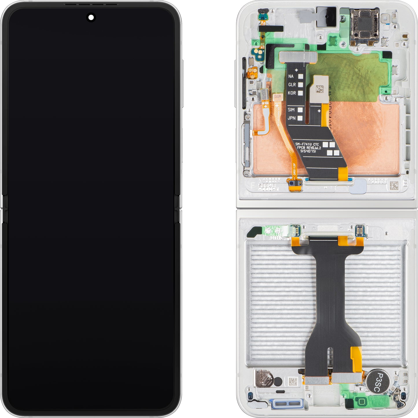 Écran avec Touchscreen Samsung Galaxy Z Flip6 F741, avec Cadre, Sous Inner, Blanc, Service Pack GH82-35014F