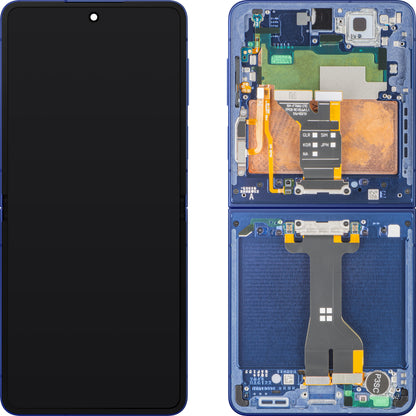 Écran tactile Samsung Galaxy Z Flip7 F766, avec cadre, sous Inner, bleu (Blue Shadow), pack de service GH82-37581A