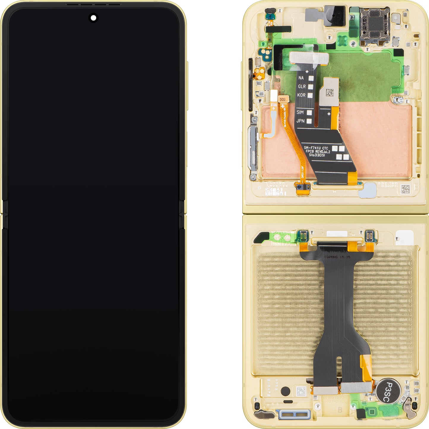 Samsung Galaxy Z Flip6 F741 Touchscreen Display met Frame, Sub Inner, Geel, Service Pack GH82-35014B