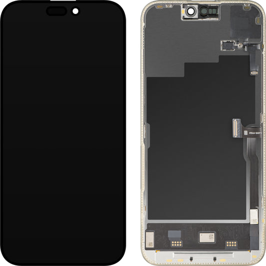 Écran tactile avec capteur de proximité MP compatible avec Apple iPhone 15 Pro Max, avec cadre, version logicielle OLED FHD 120Hz Diagnostic, noir