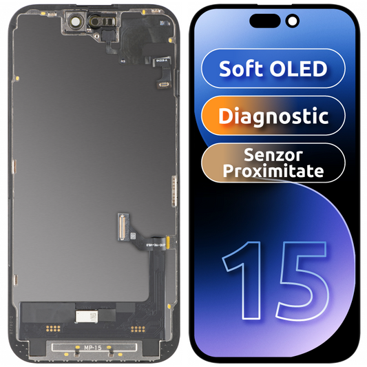 Écran tactile avec capteur de proximité MP compatible avec Apple iPhone 15, avec cadre, version logicielle OLED FHD diagnostic, noir