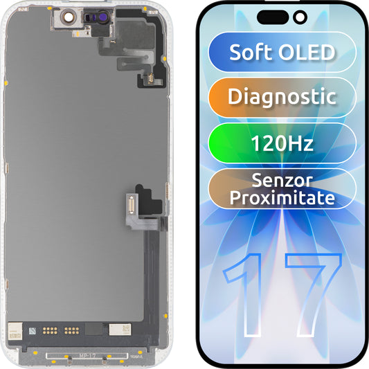 Écran tactile avec capteur de proximité MP compatible avec Apple iPhone 17, avec cadre, version logicielle OLED FHD 120Hz Diagnostic, noir