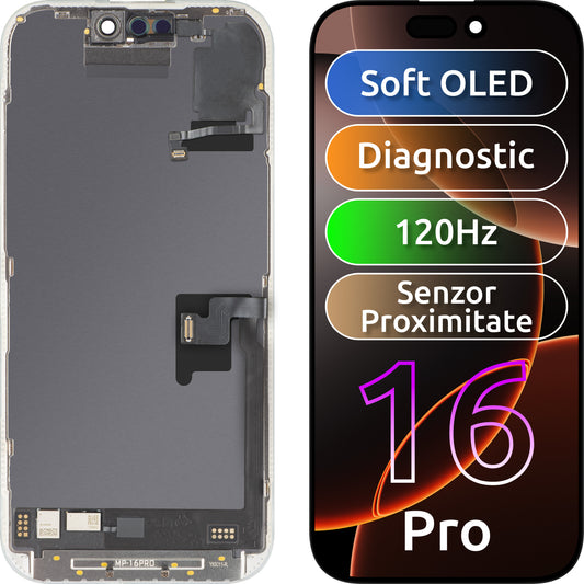 Touchscreen-display met lichtnabiheidssensor MP compatibel met Apple iPhone 16 Pro, met frame, OLED FHD 120Hz diagnostische softwareversie, zwart