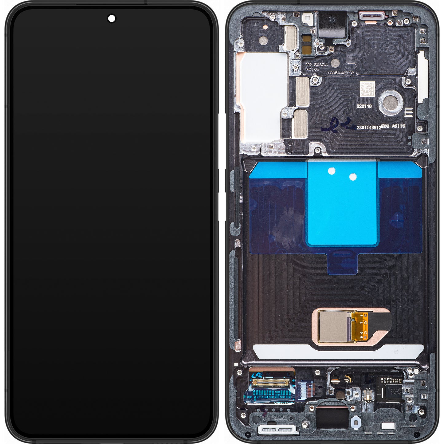 Touchscreen scherm Samsung Galaxy S22 5G S901, met frame, zwart, Service Pack GH82-2757521A